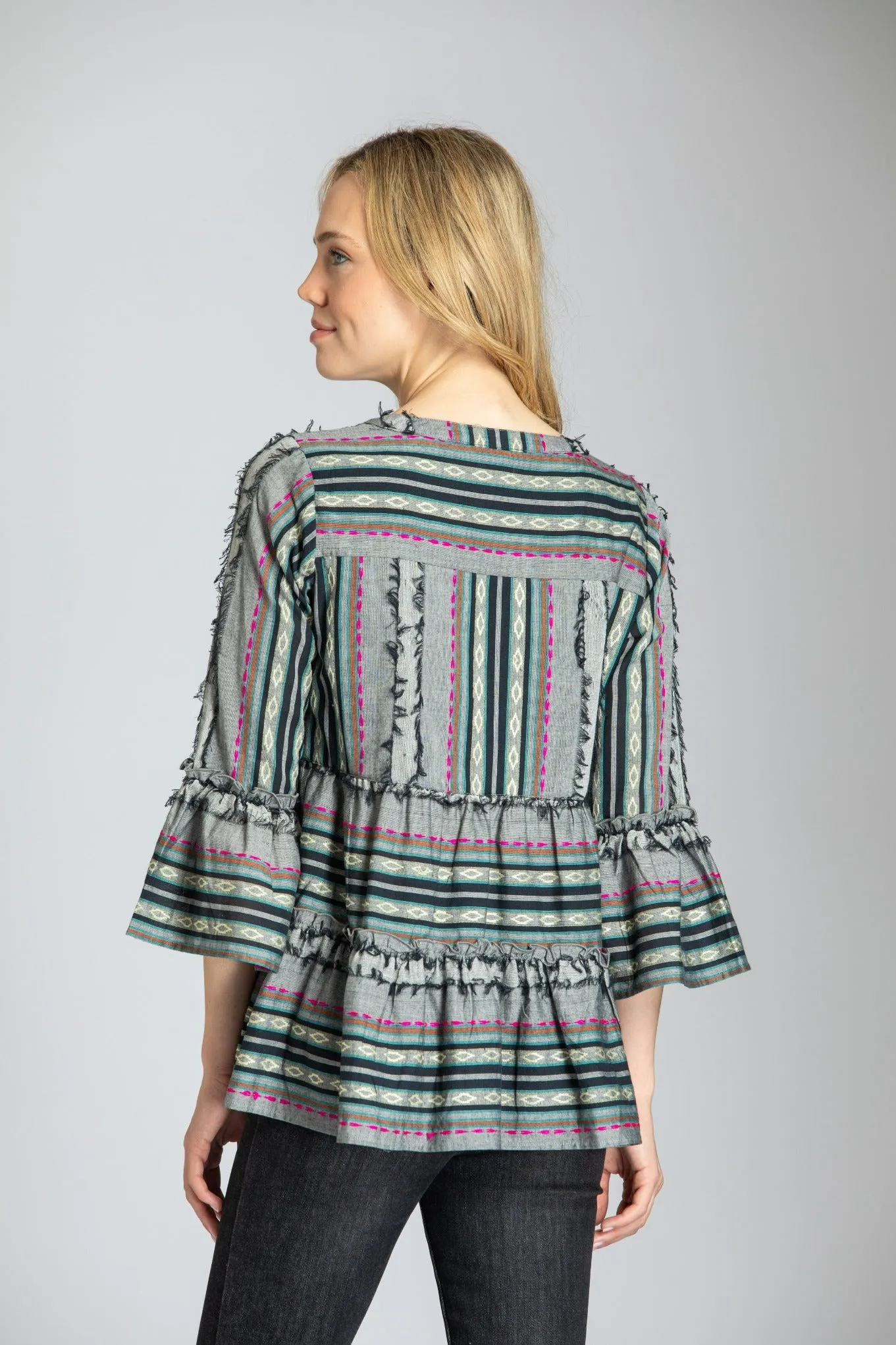 Striped Tiered Tunic With Fringed Detail