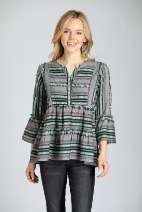 Striped Tiered Tunic With Fringed Detail