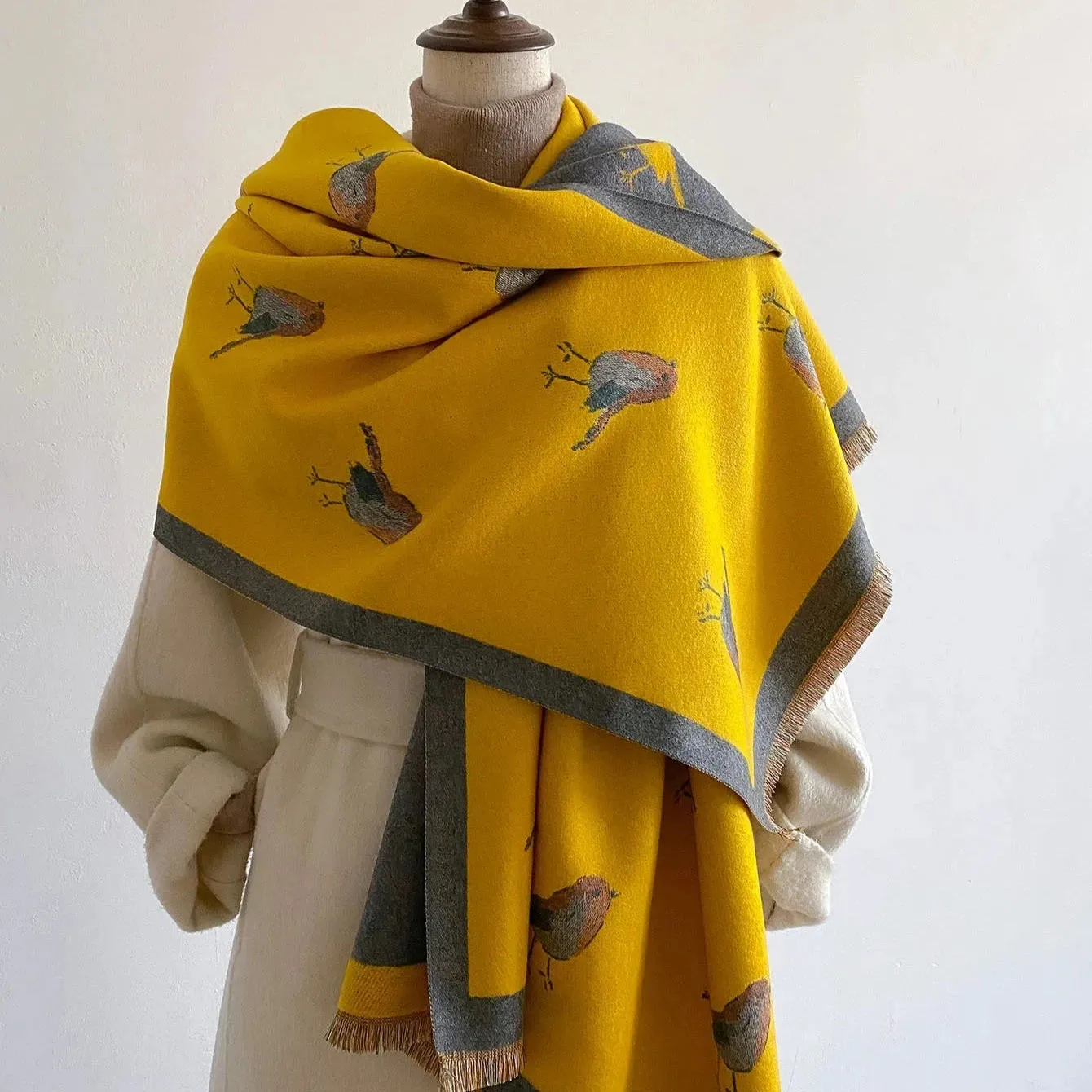 Sweet Bird Prints Woolen Shawl Scarves