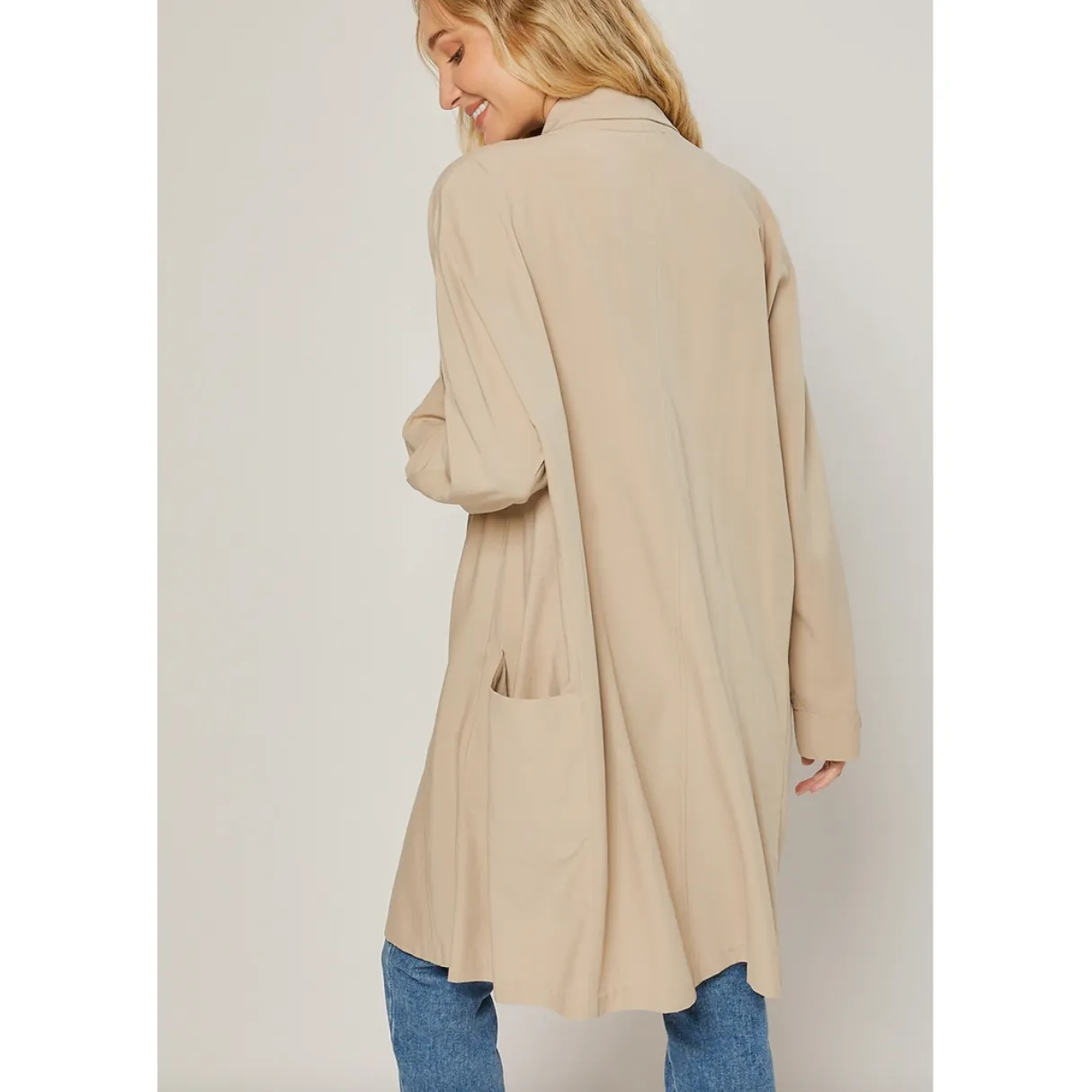 Tan Drape Front Duster Trench Coat