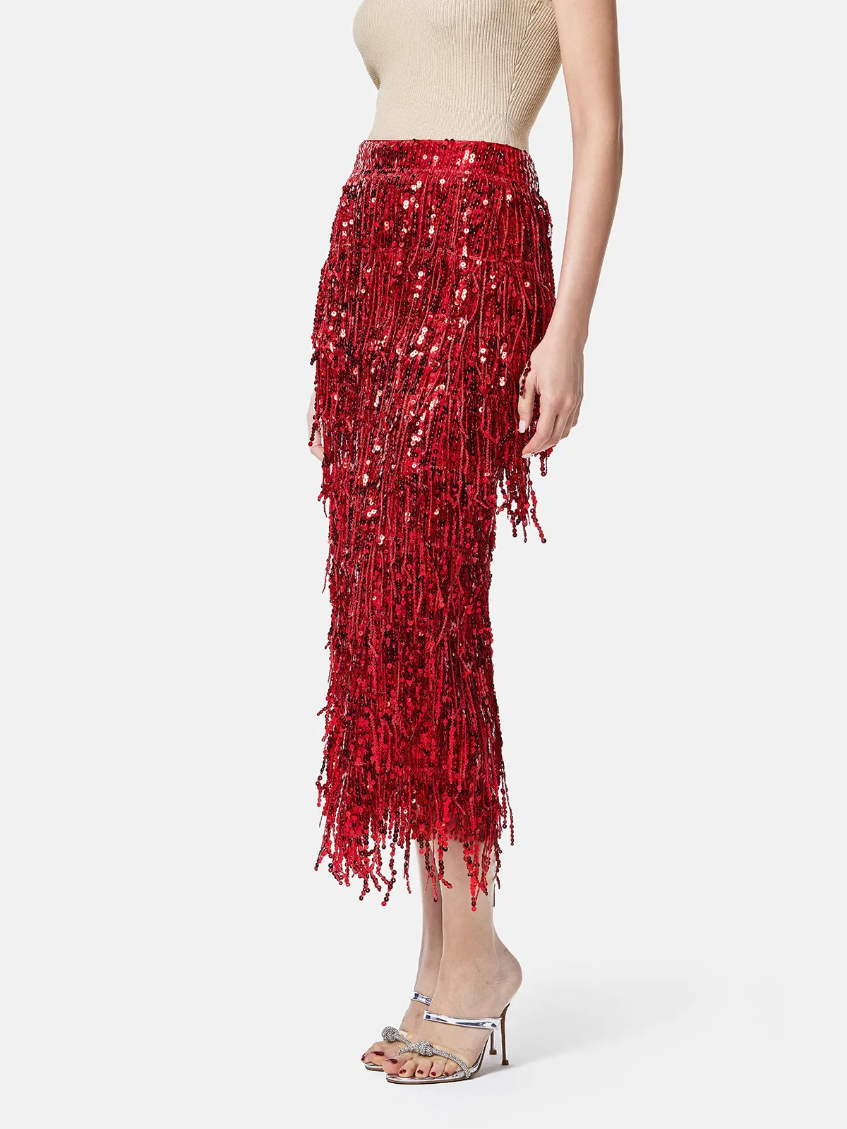 Tassel Sequin Midi Skirt