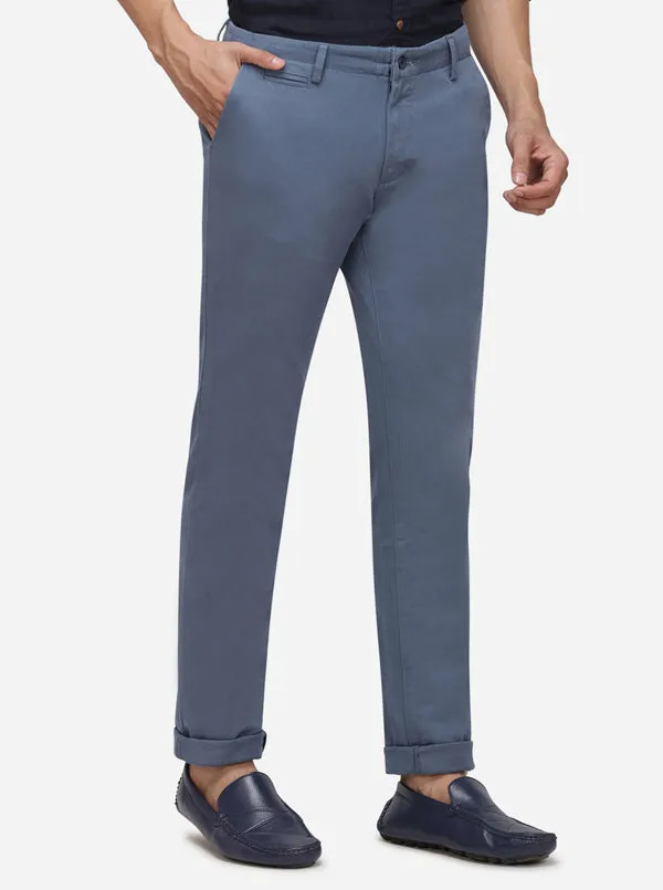 Teal Blue Solid Super Slim Fit Casual Trouser | Greenfibre