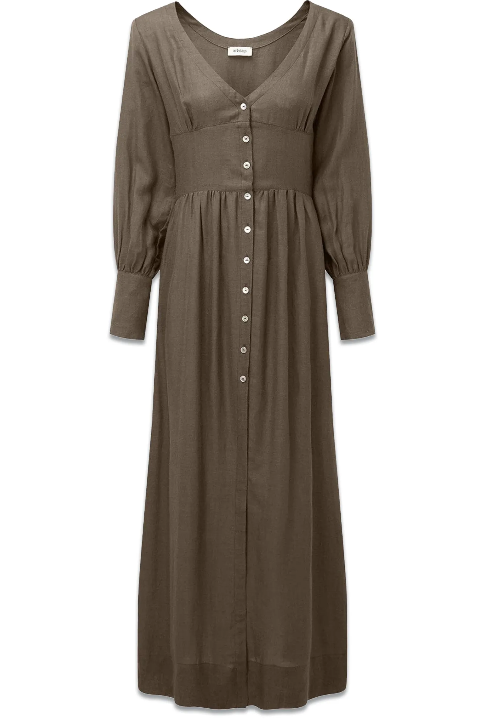 The Gertrude Linen Maxi Dress in mocha