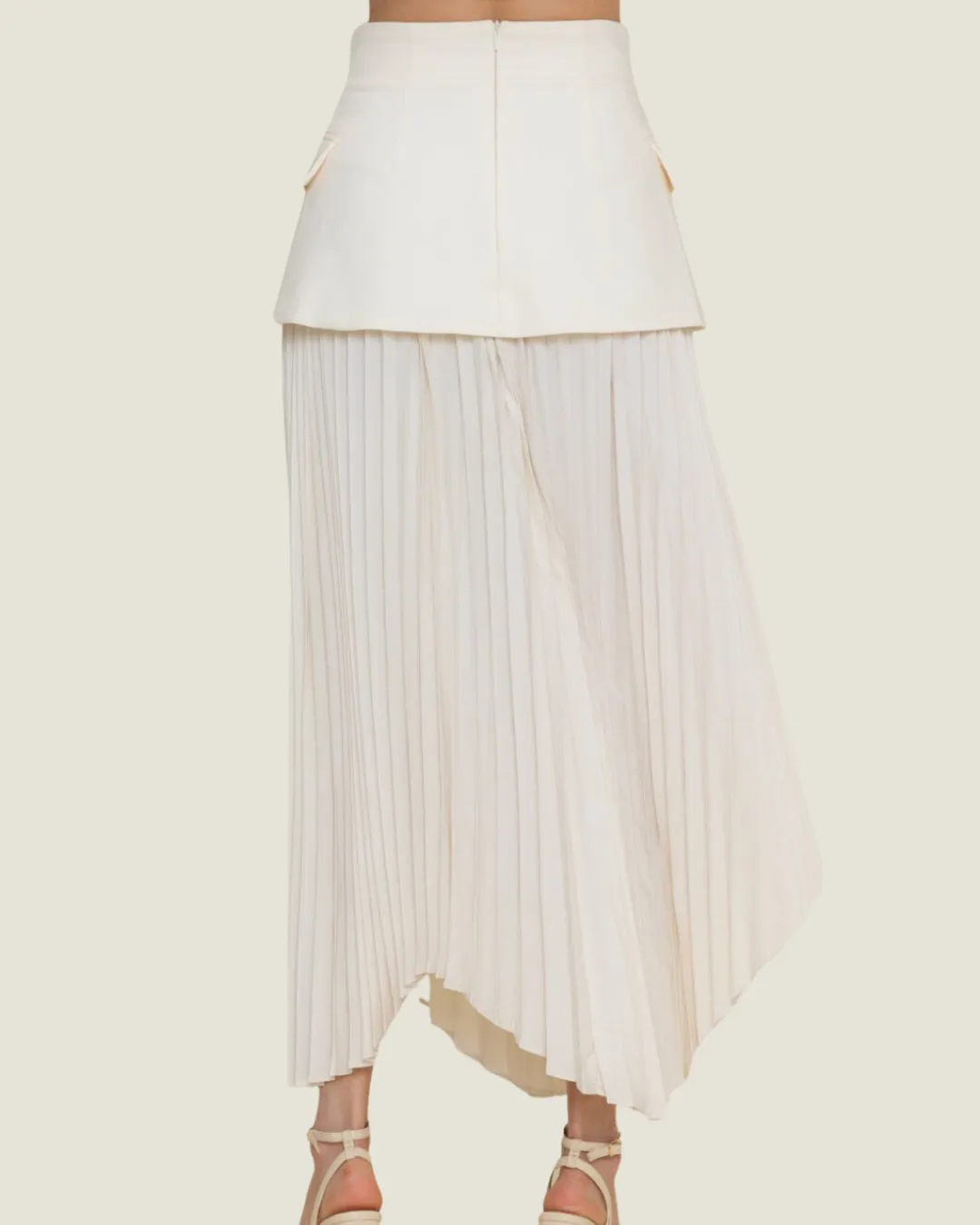 The Jennifer: Contrast Ivory Asymmetric Pleated Slit Skirt