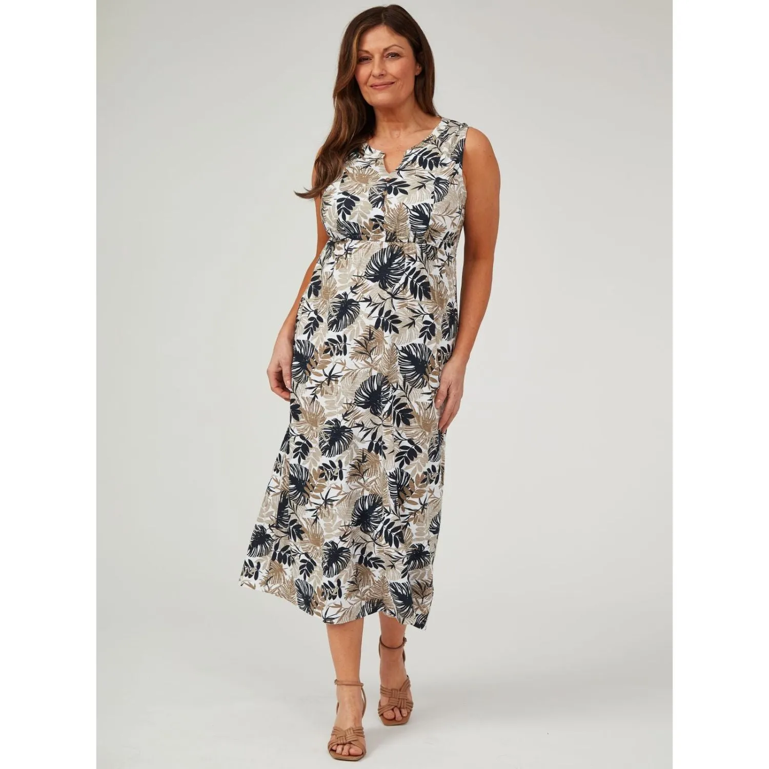 TIGI 10/12 Palm Leaf Print Maxi Dress