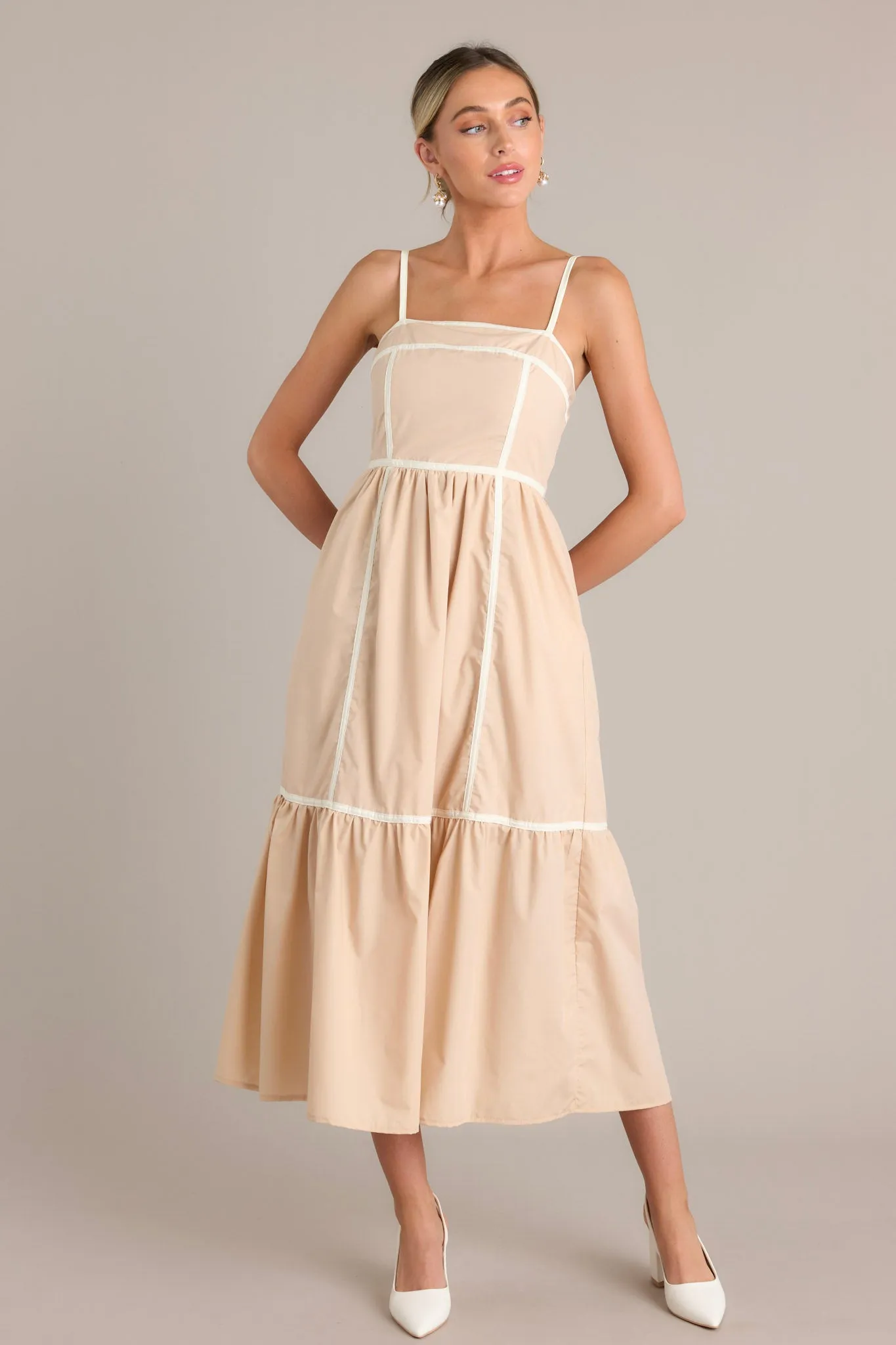 Timeless Charm Beige Square Neck Maxi Dress