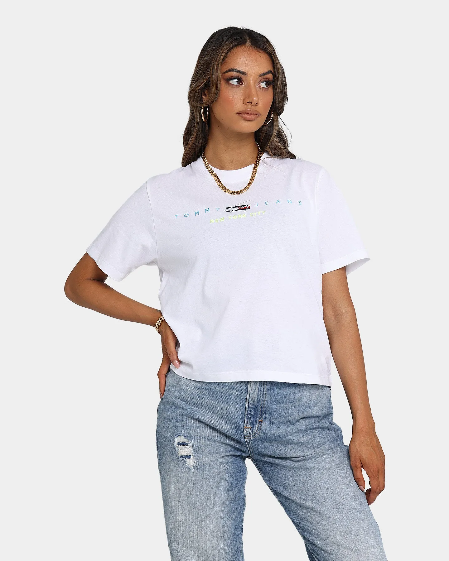 Tommy Jeans Women's Boxy Crop Modern Logo T-Shirt White