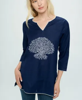 Tree of Life Blue Cotton Tunic Top