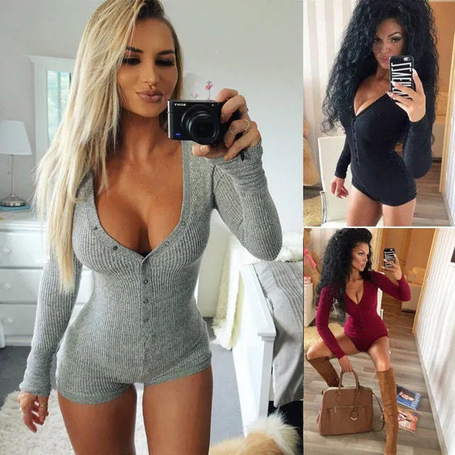 Trendy causal lounge Long sleeve short Jumpsuit playsuit romper