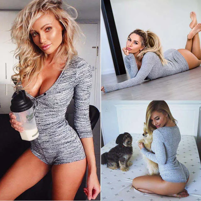 Trendy causal lounge Long sleeve short Jumpsuit playsuit romper