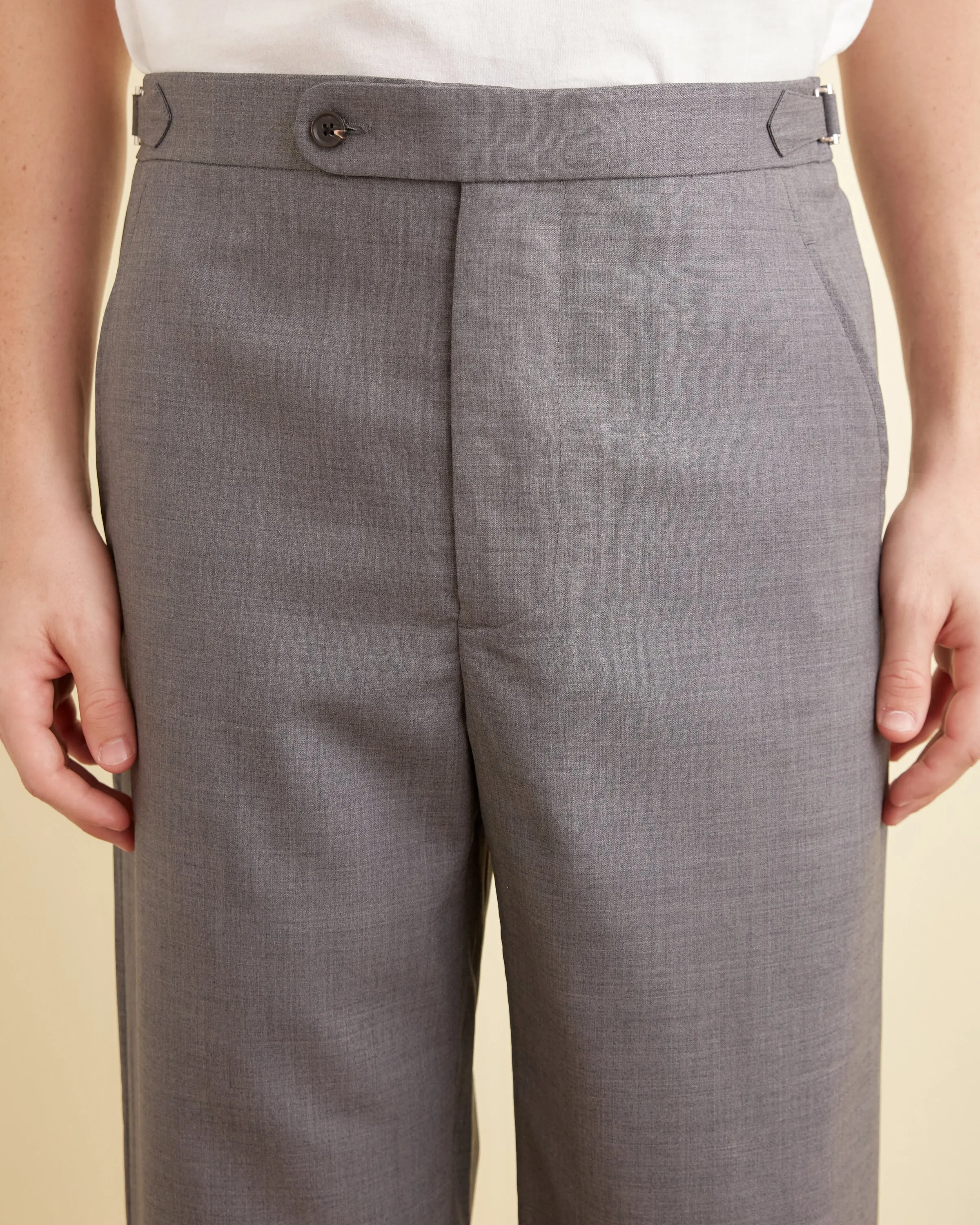 Tropical Wool Side-Buckle Trousers - Grey