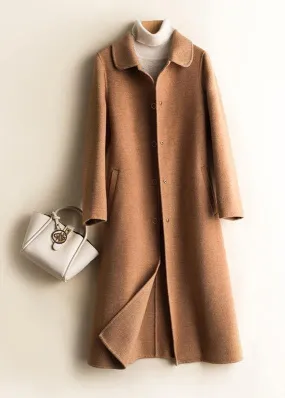 Unique Peter pan Collar pockets fine trench coat brown daily women Woolen Coats