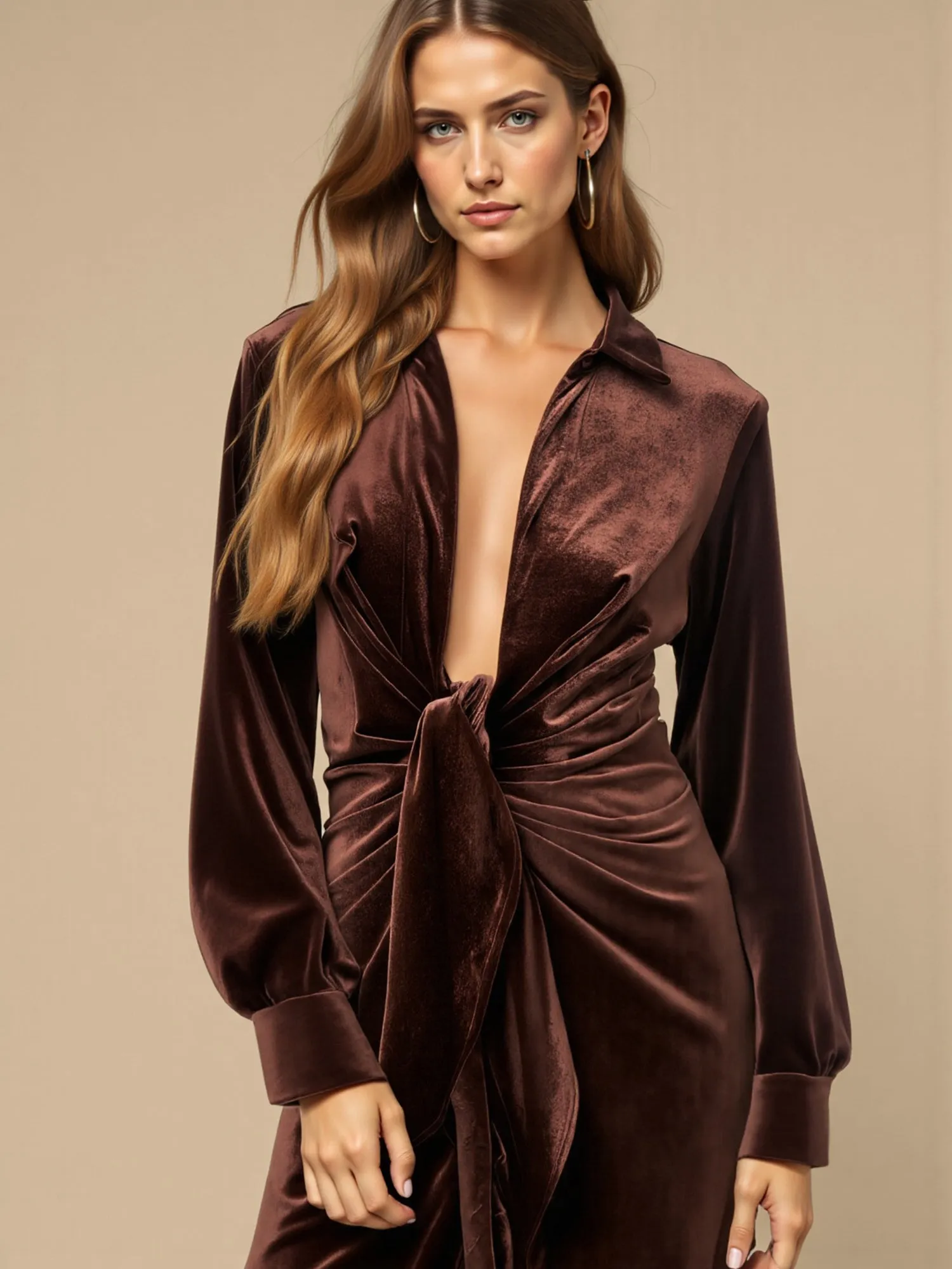 Velvet Wrap Tie-Front Dress