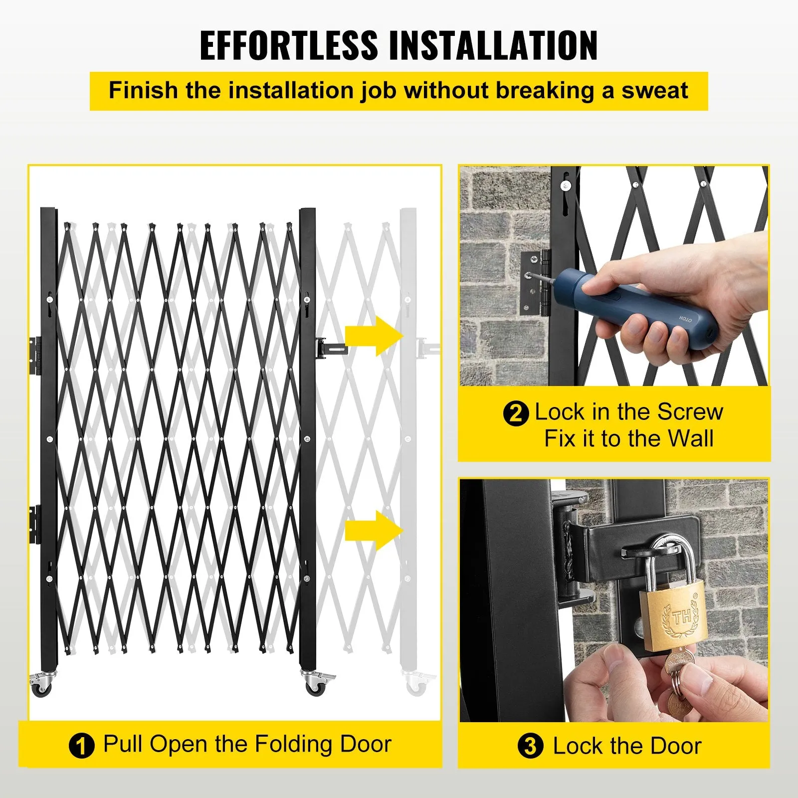 Vevor Security Gate Single Folding Steel Accordion Barricade with Padlock 7.1' x 7.9' New