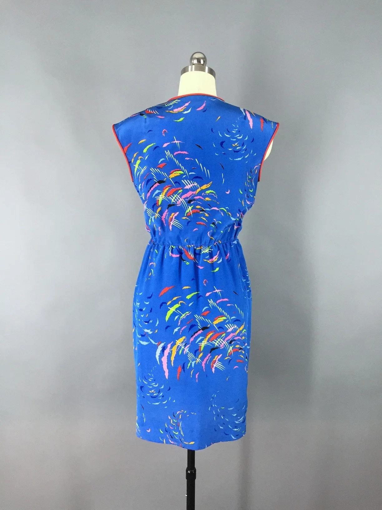 Vintage 1980s Dress / Blue Novelty Print Day Dress