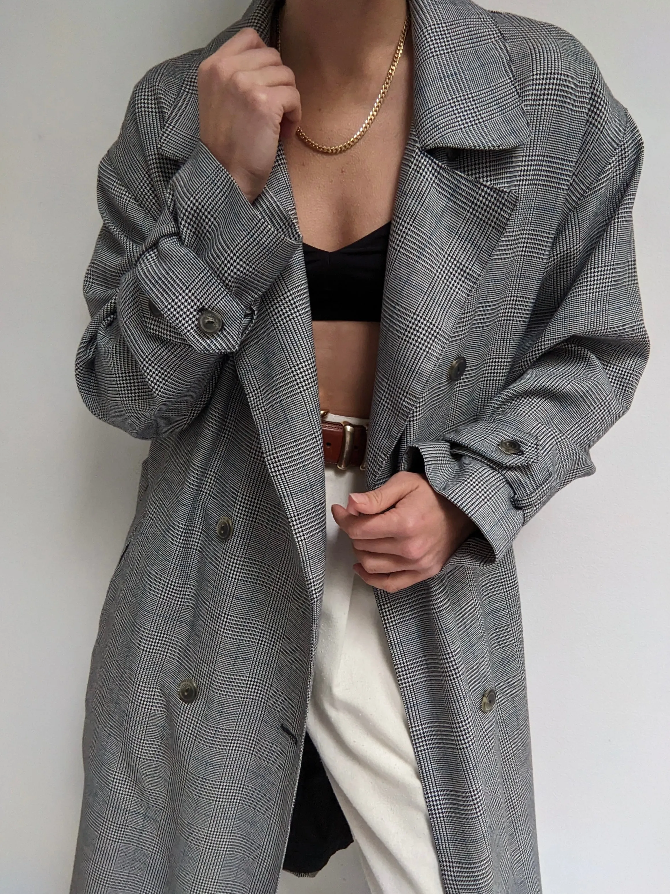 Vintage Belted Plaid Trench Coat