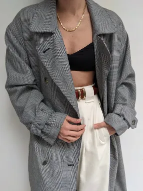 Vintage Belted Plaid Trench Coat