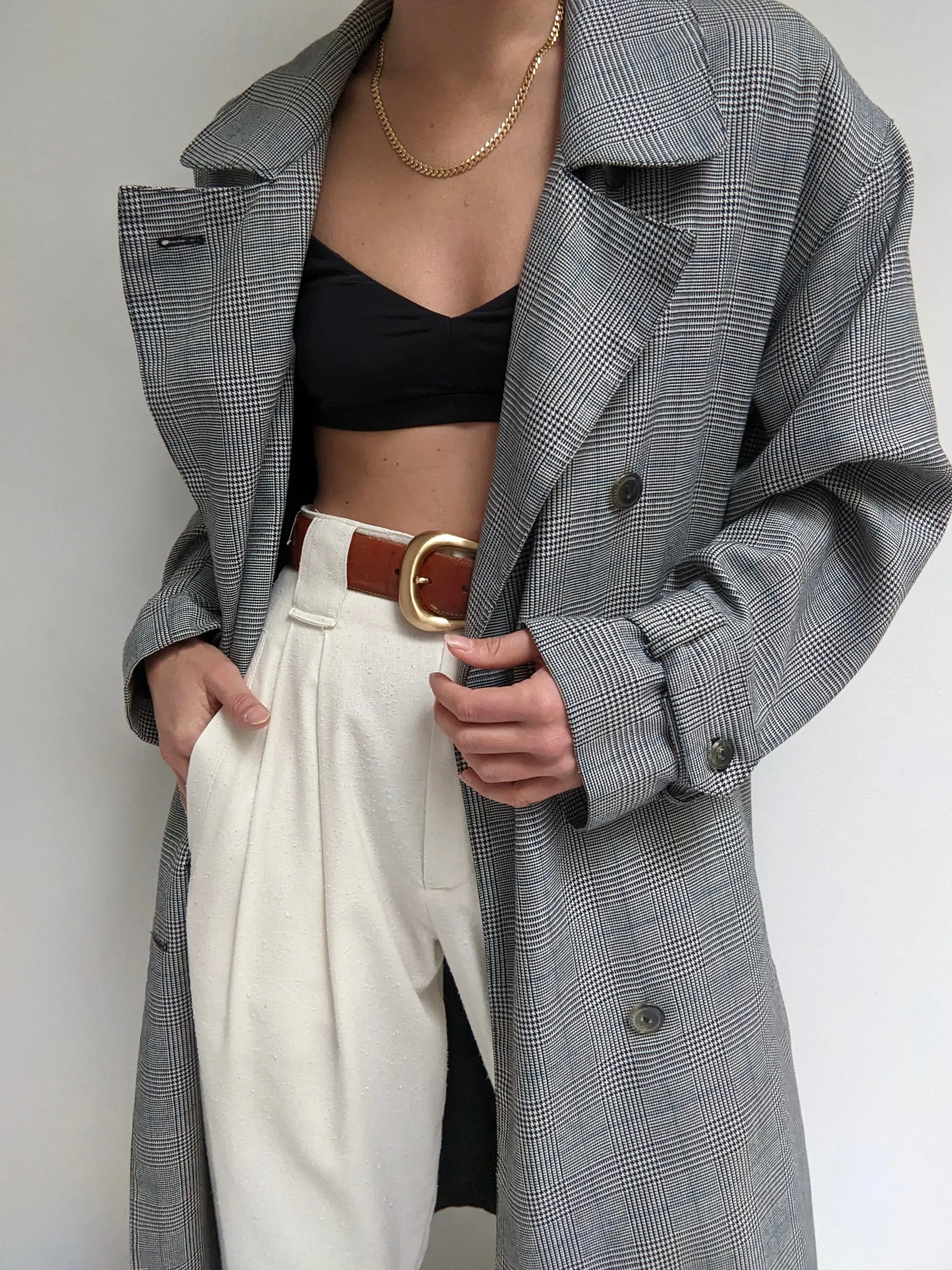 Vintage Belted Plaid Trench Coat