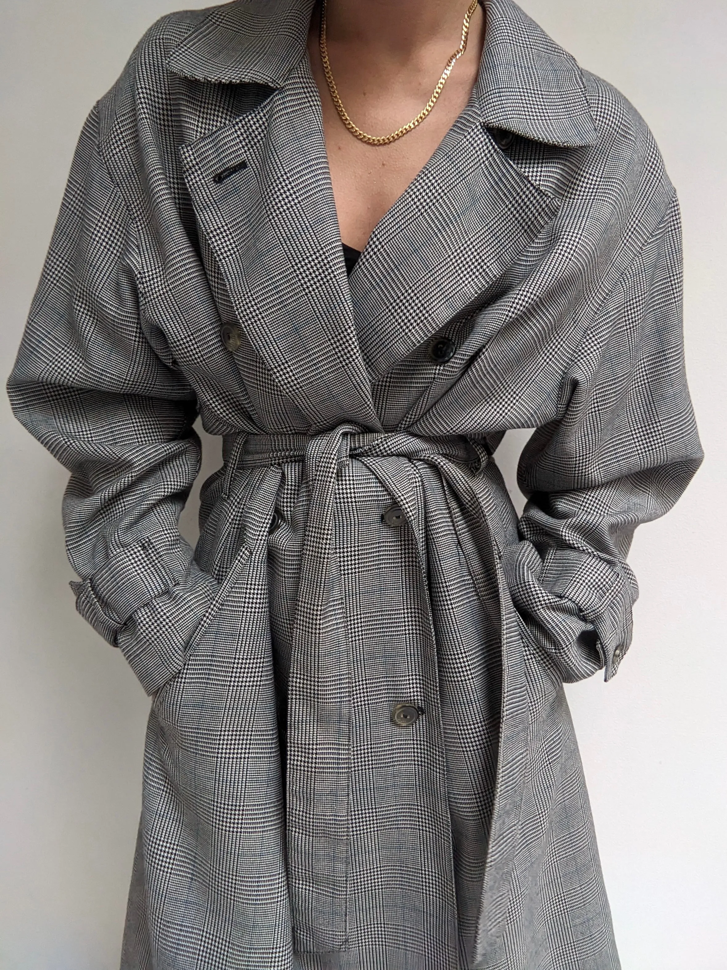 Vintage Belted Plaid Trench Coat