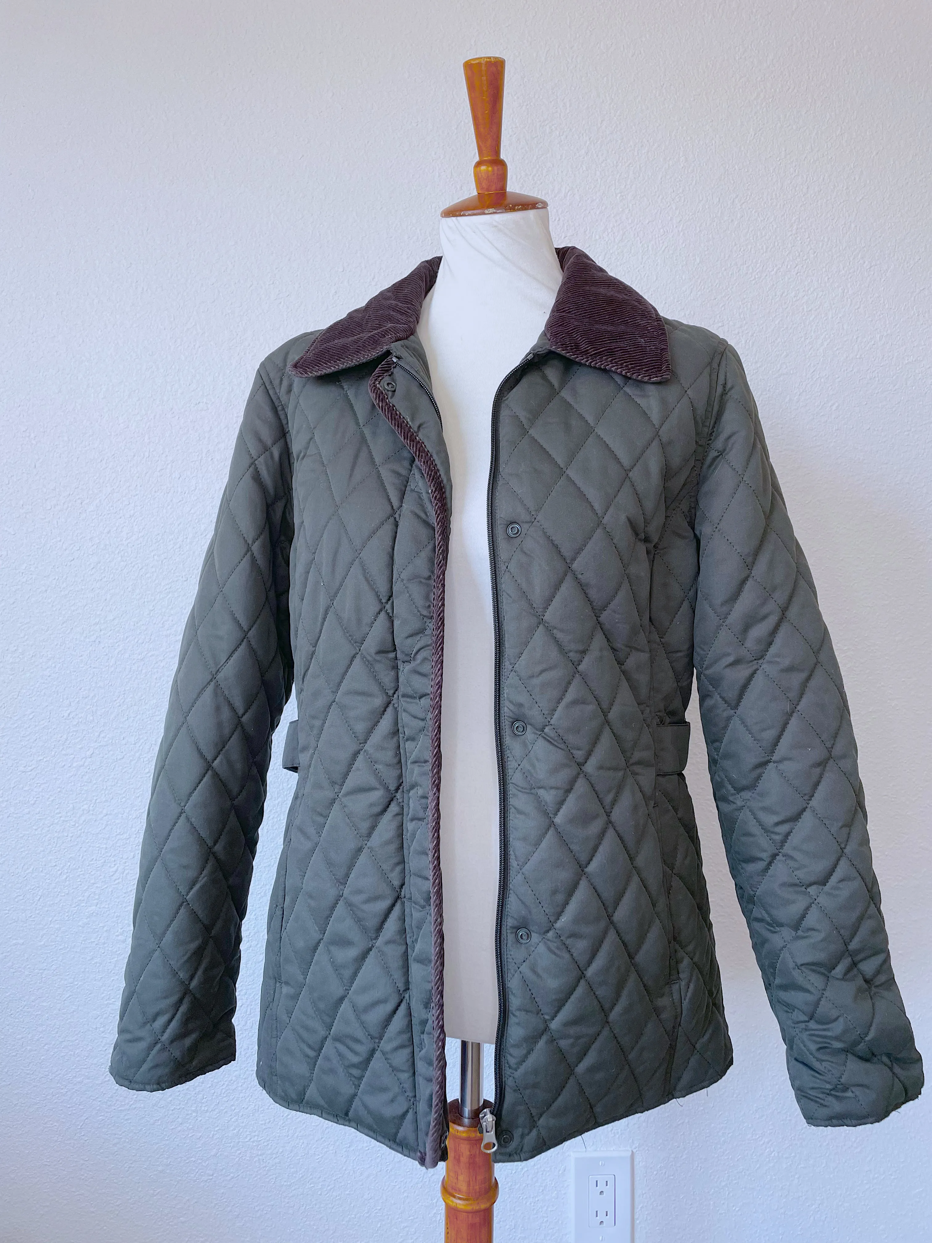 Vintage Green Quilted Coat (M)