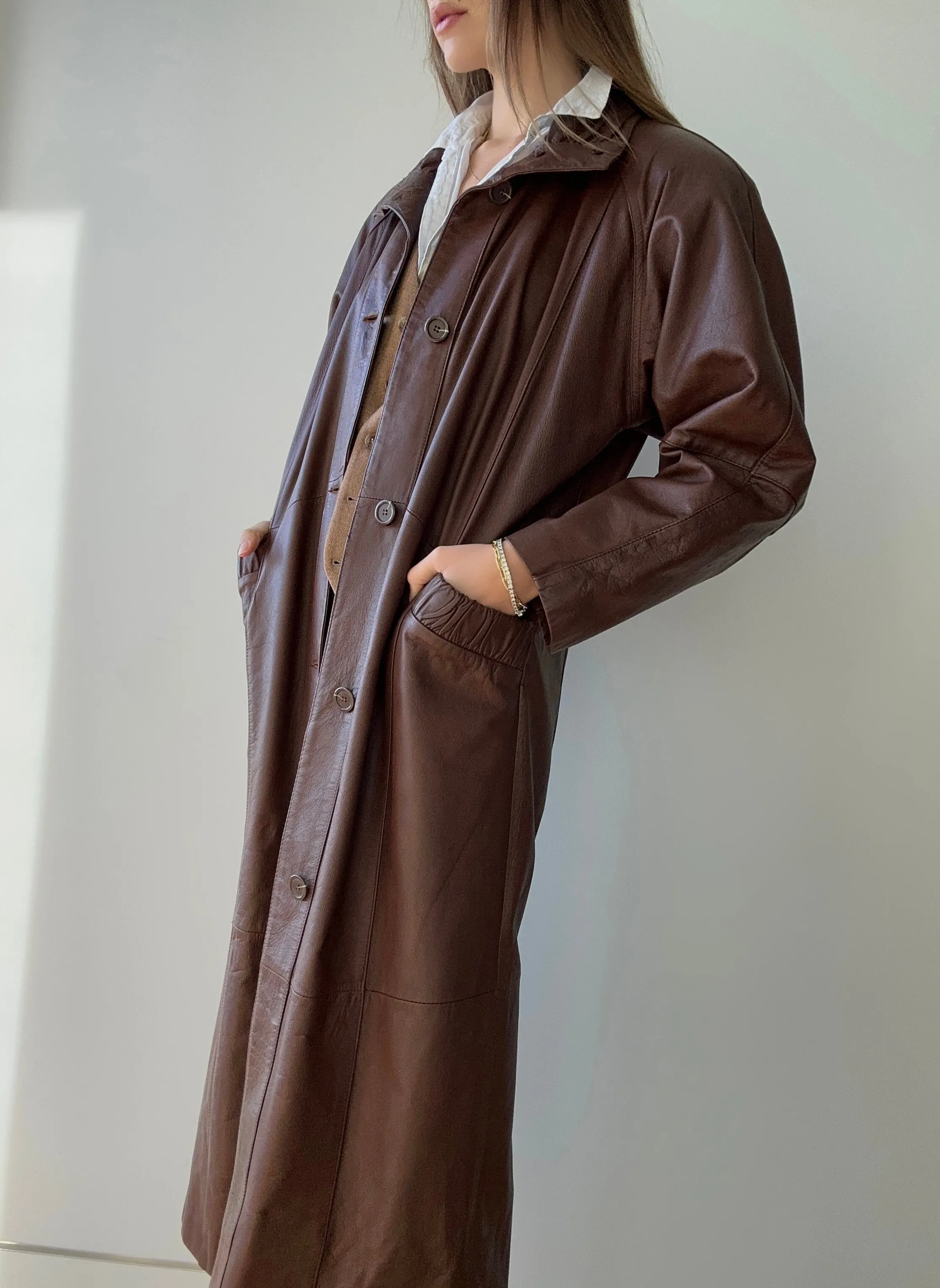 Vintage Pelle Brown Geniune Leather Trench Coat