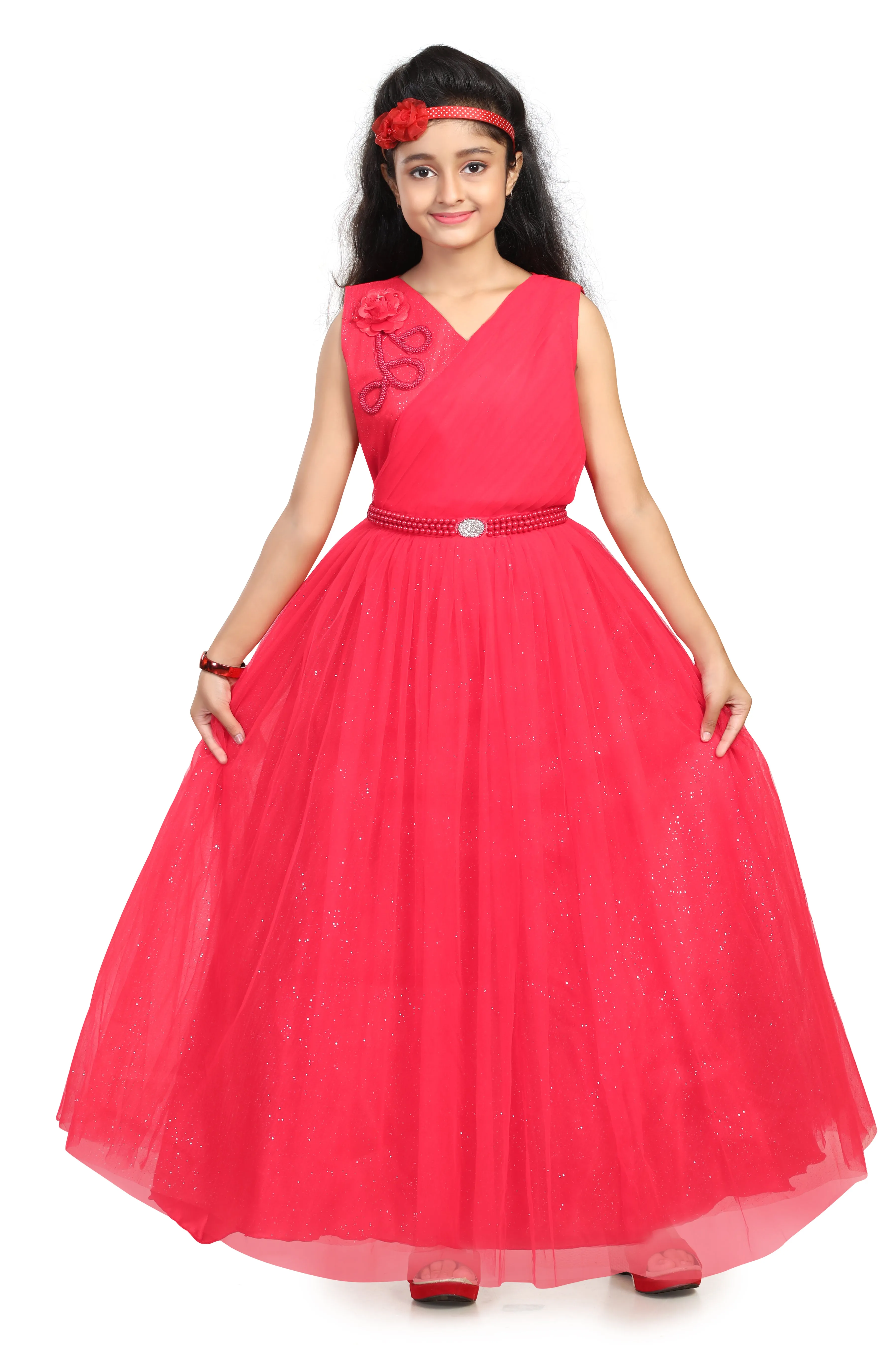 WENTYF Full Length Party / Festive Gown for Girls (Red)