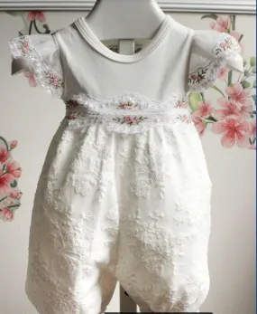 White Lace Floral Romper, Blanket or Booties