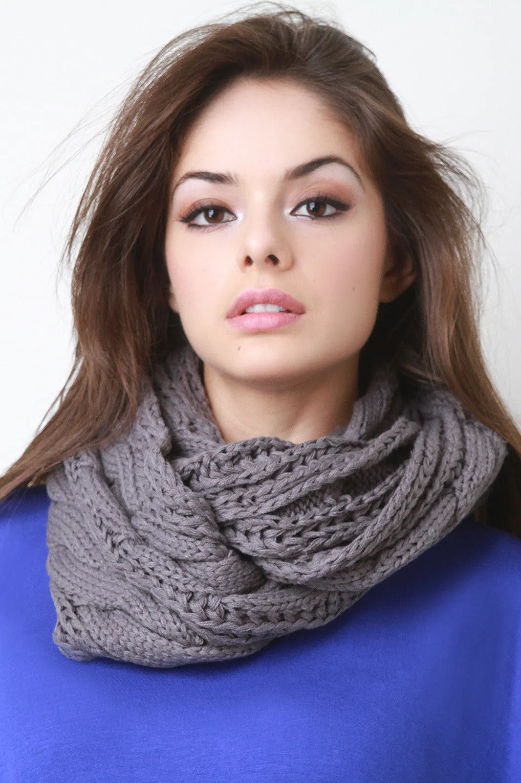 Wide Cable Knit Infinity Scarf