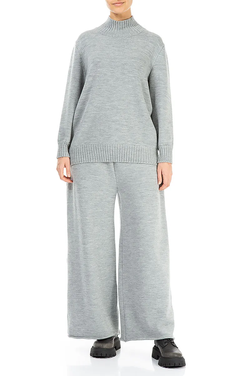 Wide Grey Knitted Wool Trousers