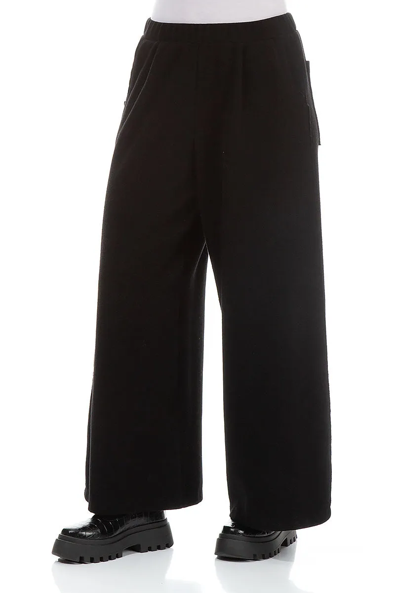 Wide Leg Black Cotton Jersey Trousers