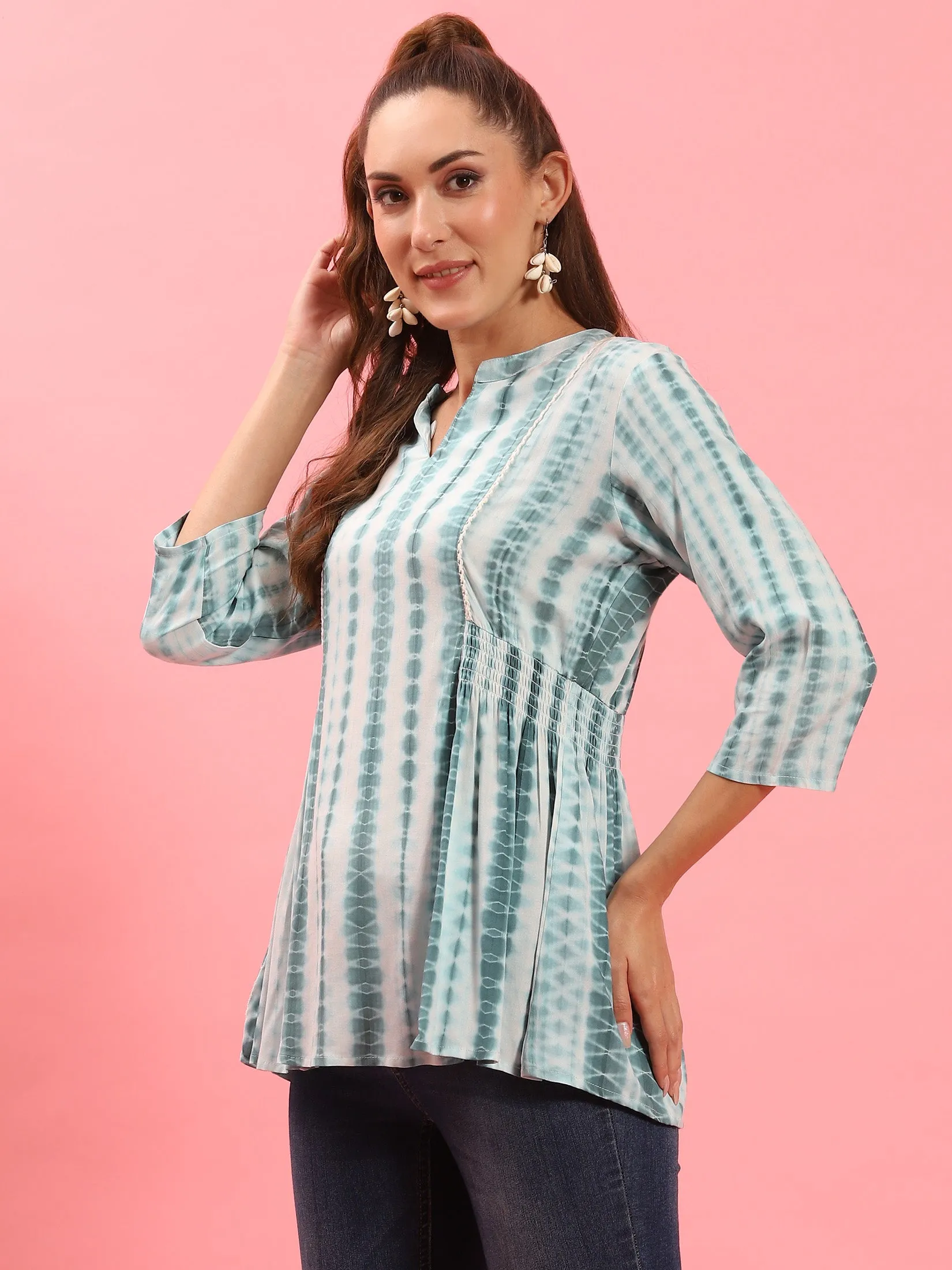 Women Blue Tie Dye Printed Tunic