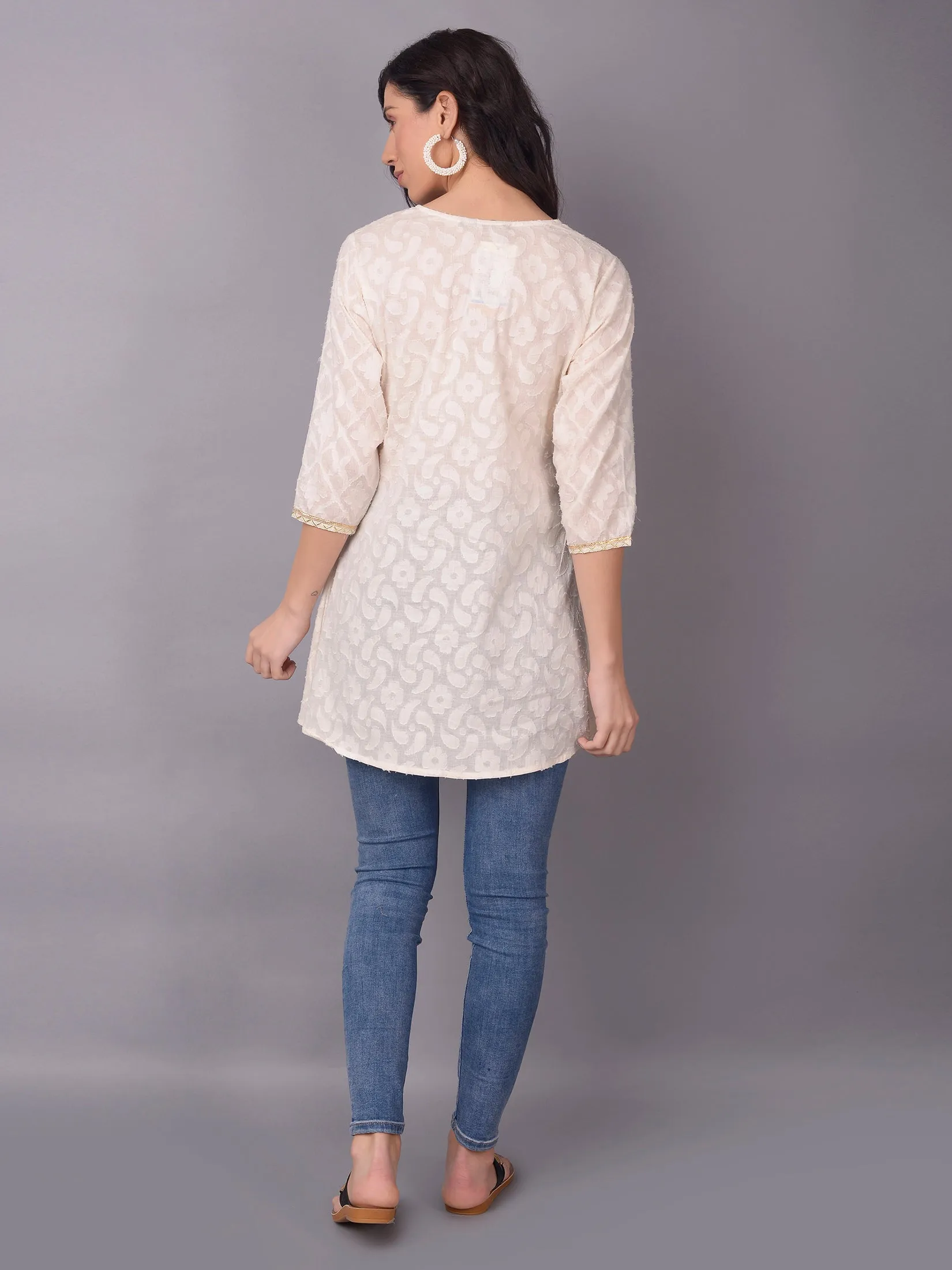 Women White Solid Tunic