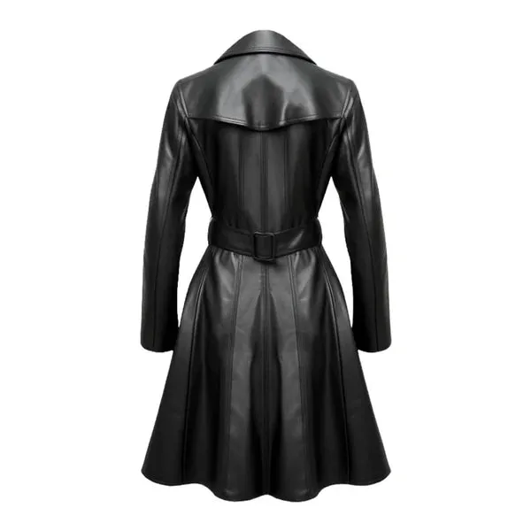 Women's Black Lumos Stylish Long Leather Coat