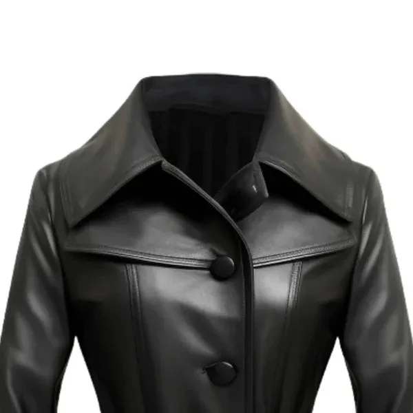 Women's Black Lumos Stylish Long Leather Coat