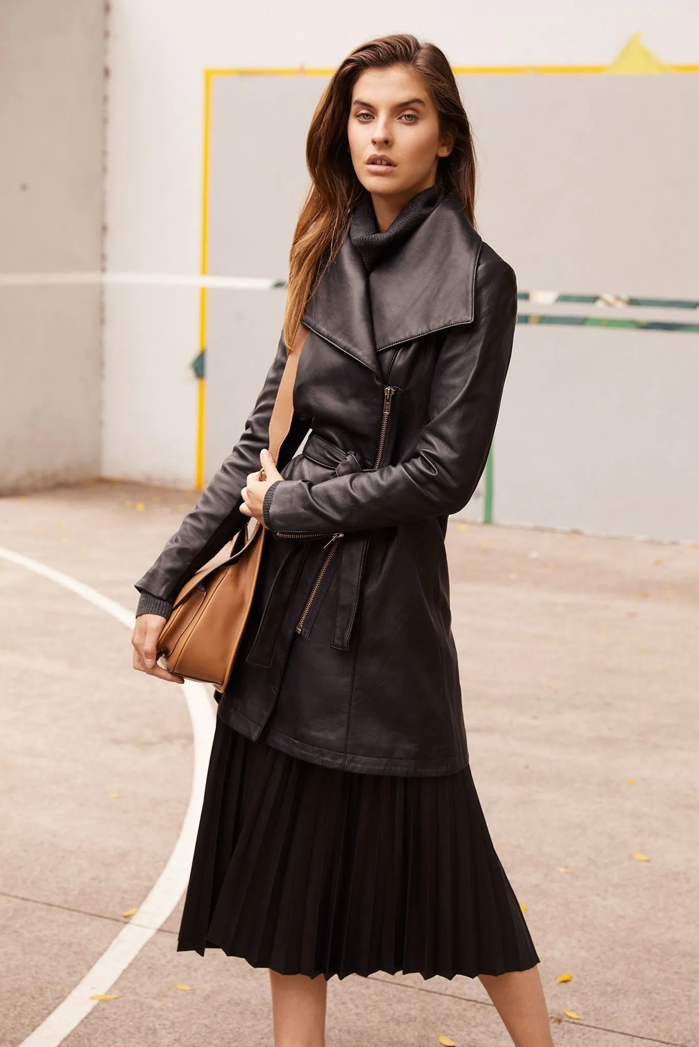 Women’s Black Sheepskin Leather Trench Coat