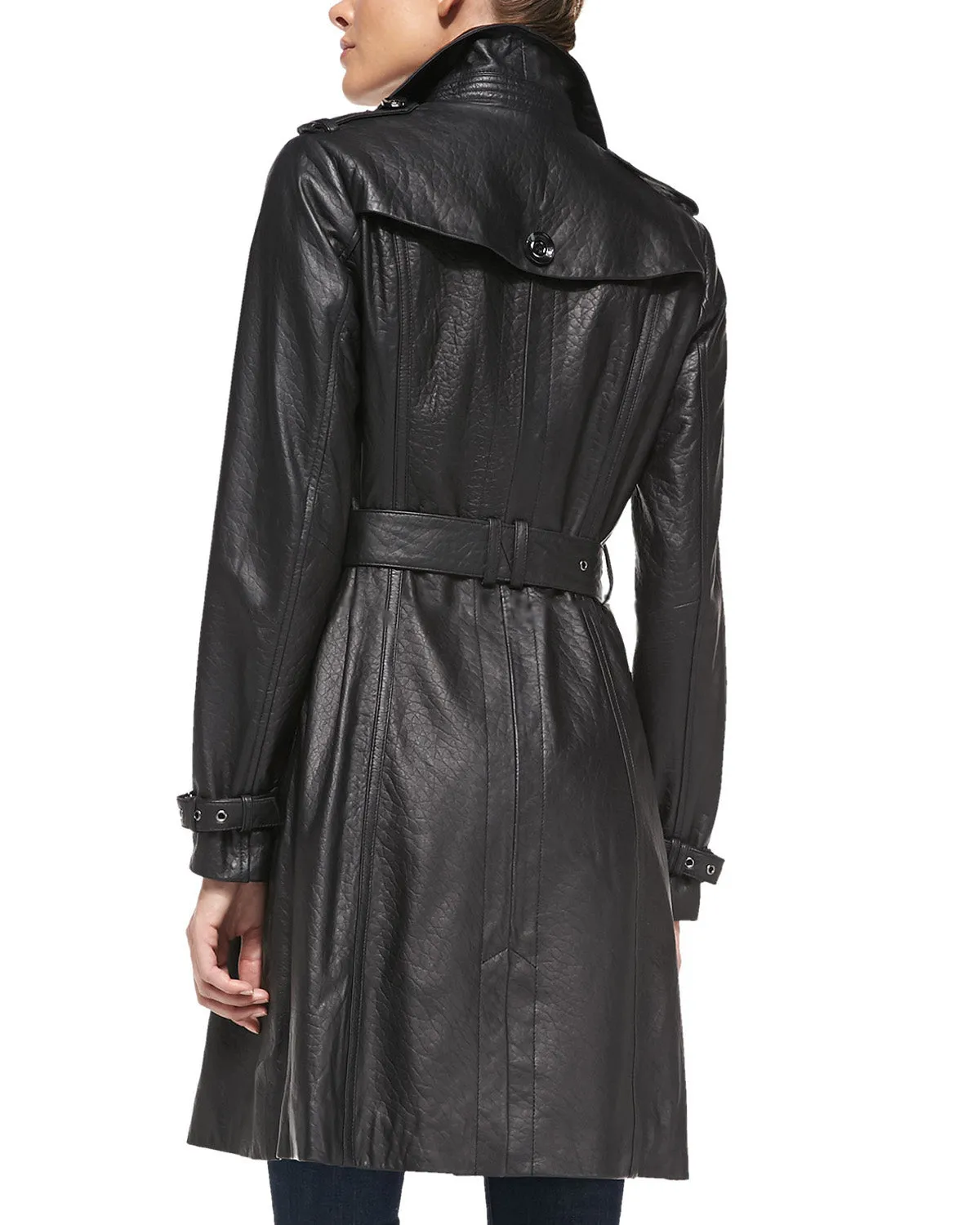 Women's Double Breasted Leather Trench Coat TC13