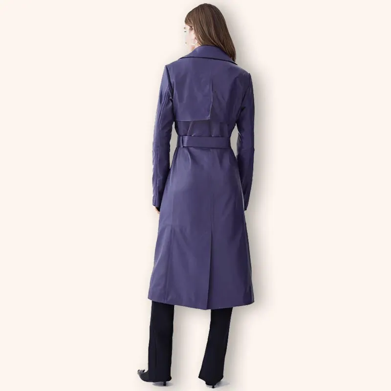 Women's Purple Leather Trench Coat