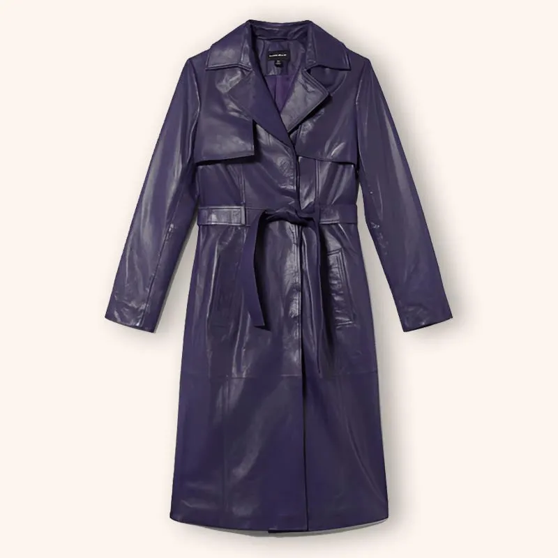 Women's Purple Leather Trench Coat