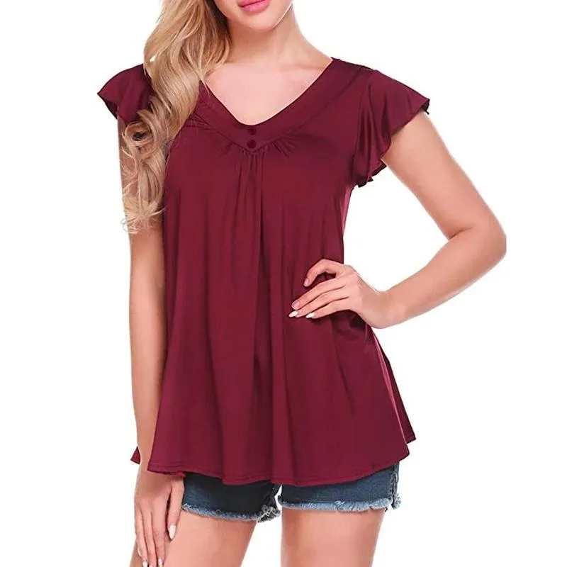 Women's V Neck Pleated Tunic Tops