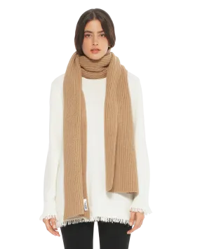 Womens's Cashmere & Wool Chunky Ribbed Scarf Camel