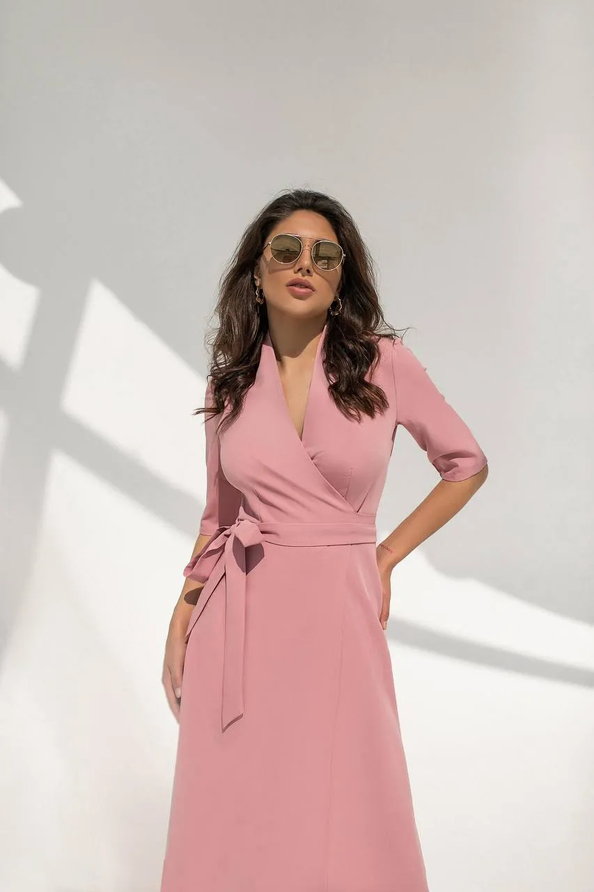 Wrap Short Sleeve Midi Dress