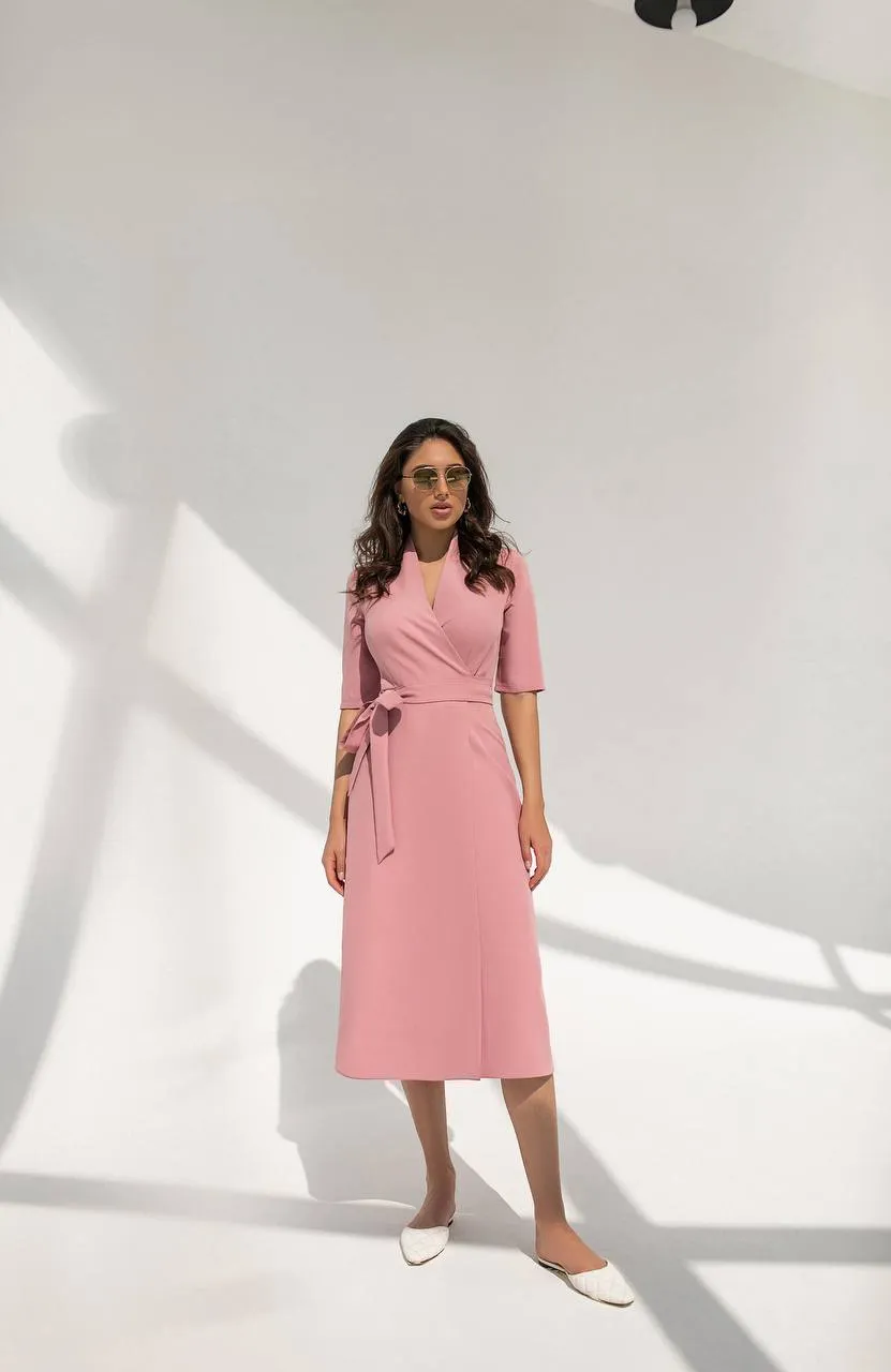 Wrap Short Sleeve Midi Dress