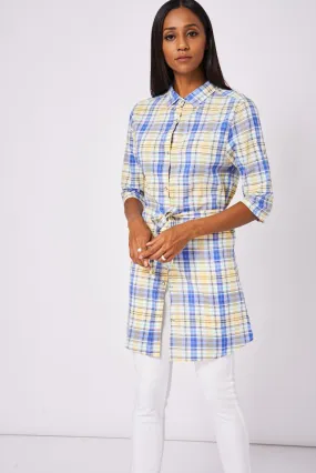 Yellow Tiewaist Check Shirt Dress