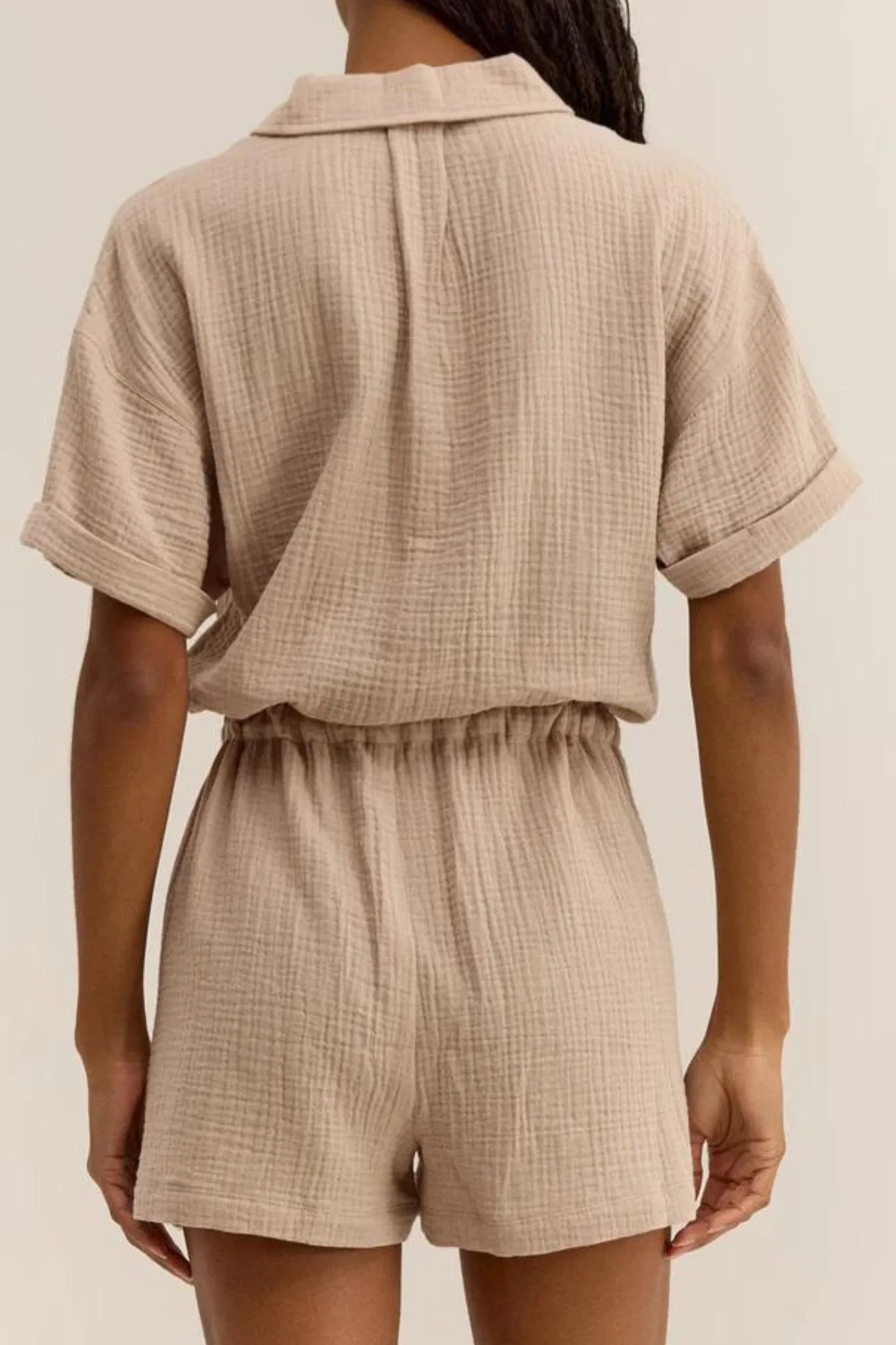 Z Supply: Lookout Gauze Romper in Putty